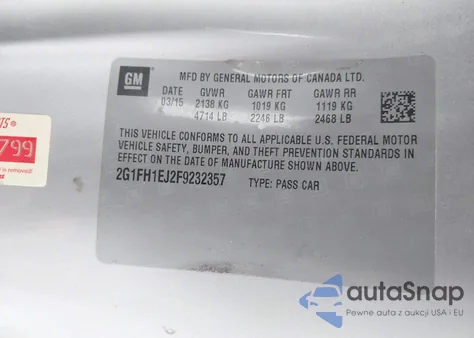 2015 Chevrolet Camaro Ss from USA, damaged, VIN 2G1FH1EJ2F9232357
